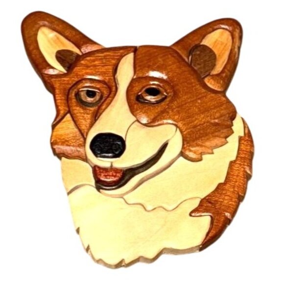 Welsh Corgi Dog Hand Carved Intarsia Wood Wall Plaque Signed by CM Cobb 2003 - Picture 1 of 2